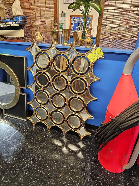 Moe's Geometric Metal Decorative Wall Mirror with Gold Vases D: 44"t x 35"w