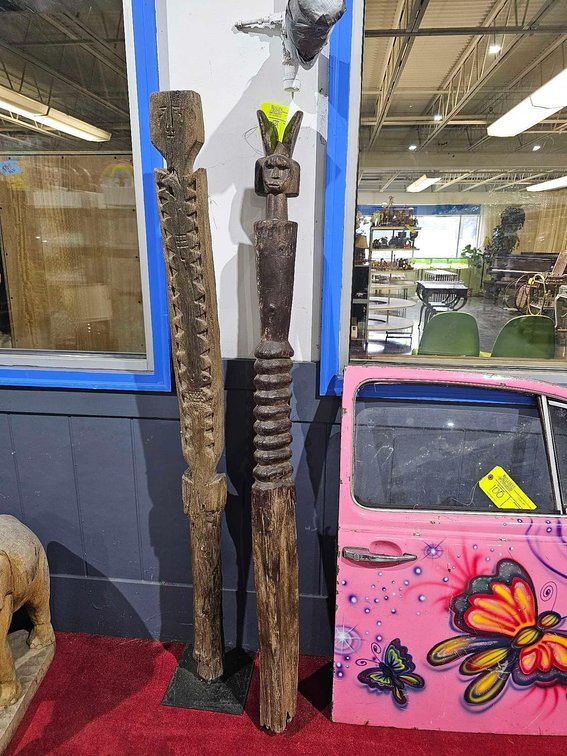 Carved African Tribal Totems 66-1/2 and 67"