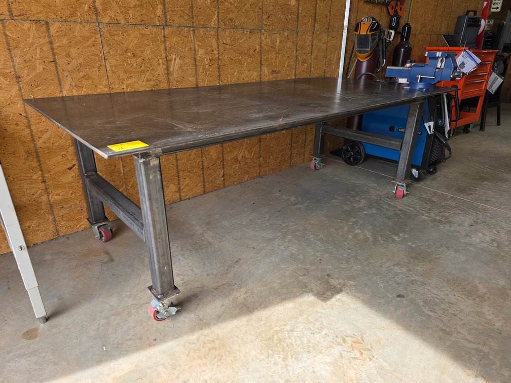 Steel Shop Table on Casters, Approx. 8' x 4'