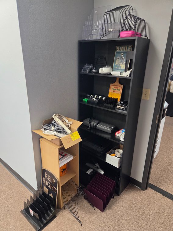 Bookcase & Assorted Office Supplies