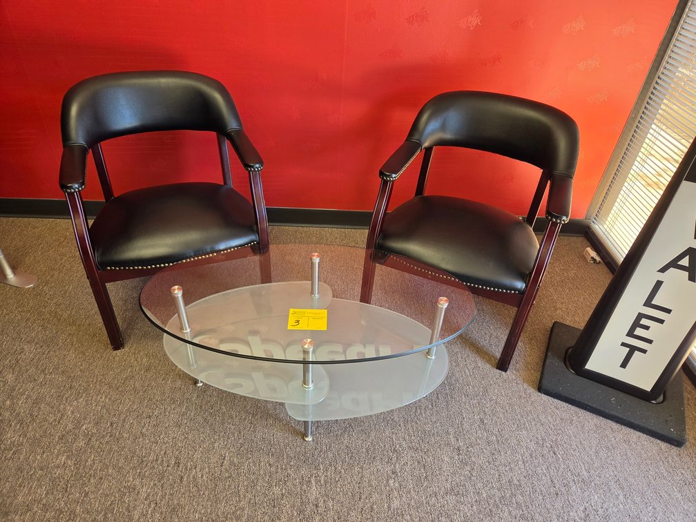 (2) Armchairs & Glass Top Table