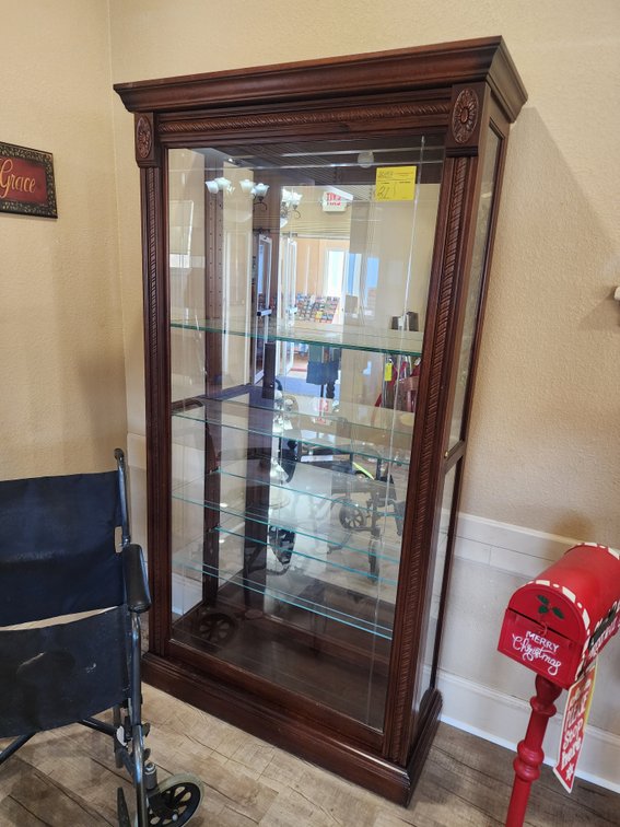 Wooden / Glass China Cabinet with Sliding Front Access, Approx. 80"T x 43"W