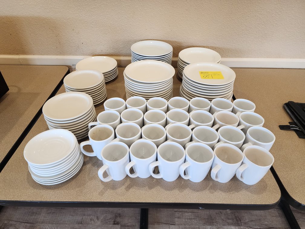 Assortment of Glass Plates, Cups, Saucers