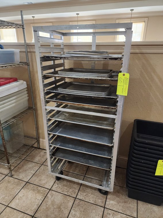 Rolling Speed Rack and Assorted Pans
