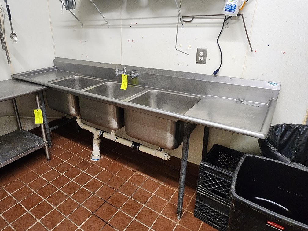 Stainless Three Well Sink, Approx. 96" x 28"