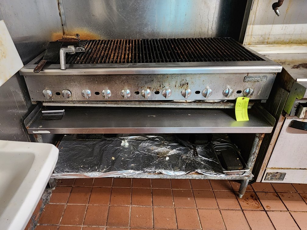 Imperial Gas Eleven Burner Charbroiler, Approx. 60" x 30" and Stainless Support Table