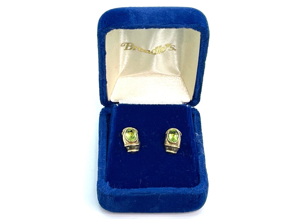 10k Gold Peridot Oval Stud Earrings with Friction Backs