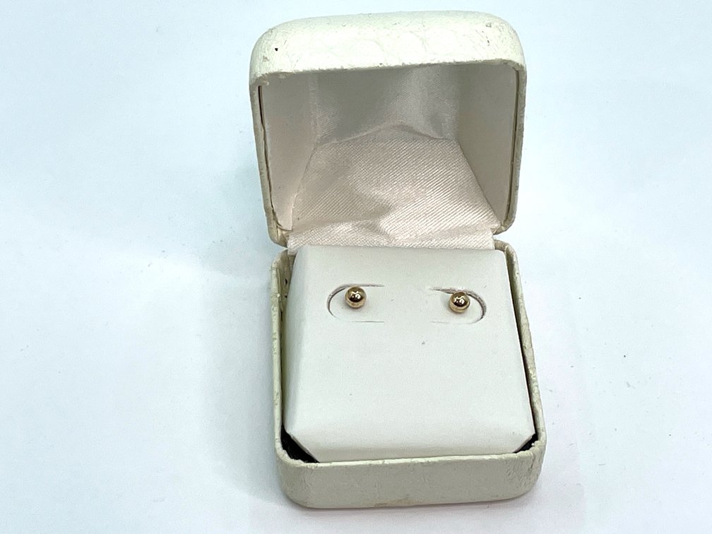14k Gold Ball Stud Earrings, Silicone Push Backs