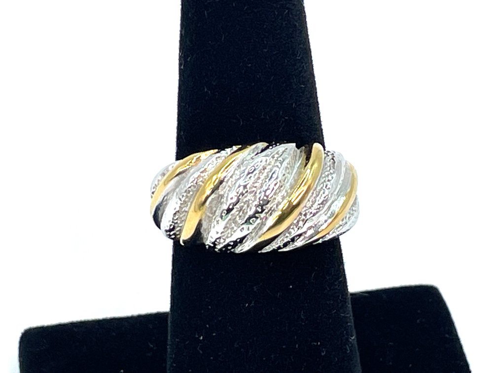 Gold-Tone & Silver-Tone Ribbed Dome Costume Ring, Size 8