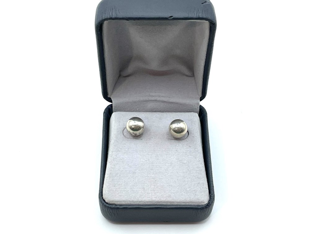 Sterling Ball Stud Earrings, Polished with Butterfly Backs, 1.6 Grams