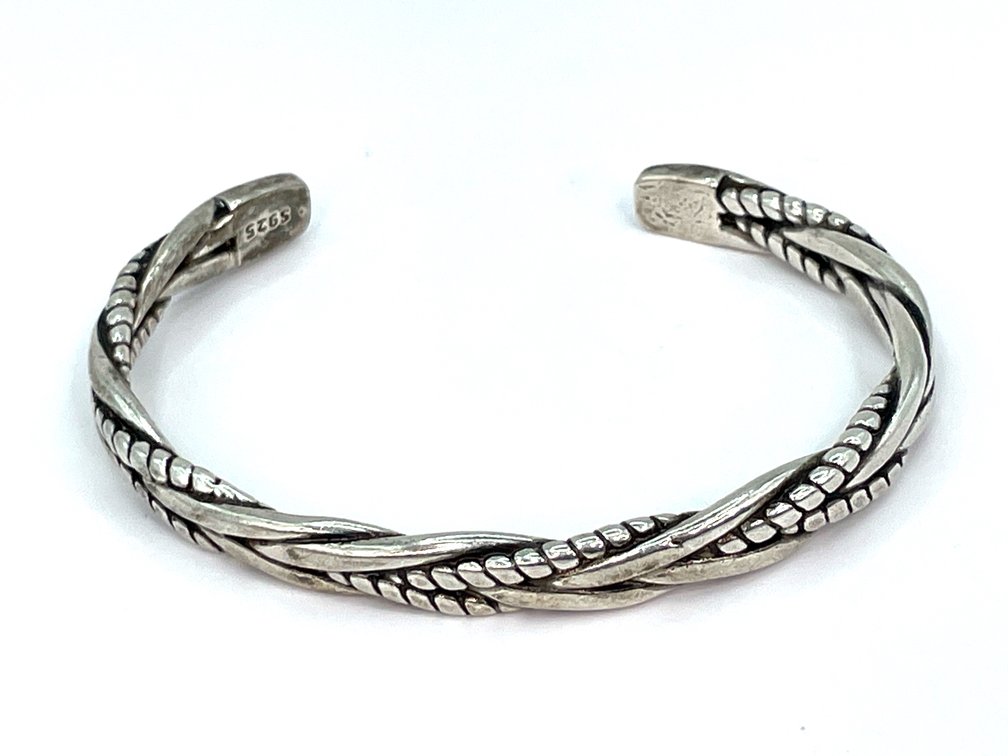 Sterling Silver Braided Cuff Bracelet 25.1 Grams 925 Marked, Braided Rope Pattern