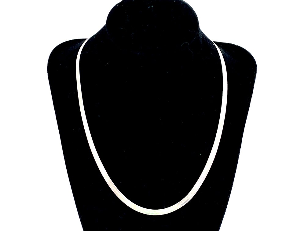 Italian Sterling Silver Herringbone Necklace, Marked 925, 8.3 Grams, Lobster Clasp