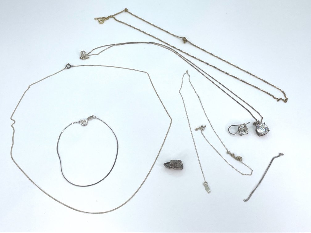 Sterling Silver Boat Charm, CZ Pendant on Marked 925 Chain, Lot of Jewelry Pieces