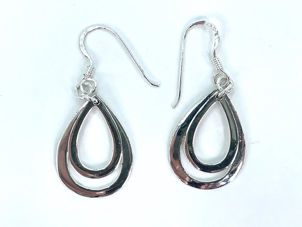 Sterling Silver 925 Double Teardrop Dangle Earrings, 2.88g, French Hook, Marked