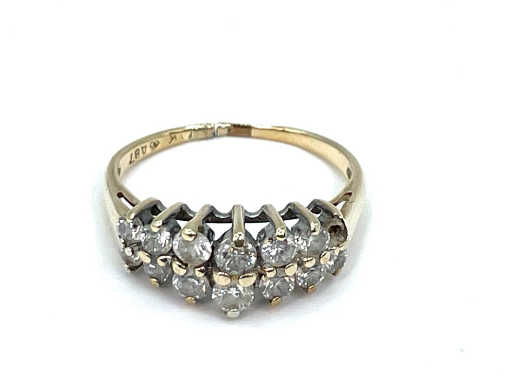 14K Yellow Gold Two Row Diamond Ring, Approx. 2.79g, Size 7, 1 Stone Missing, Hallmarked A87
