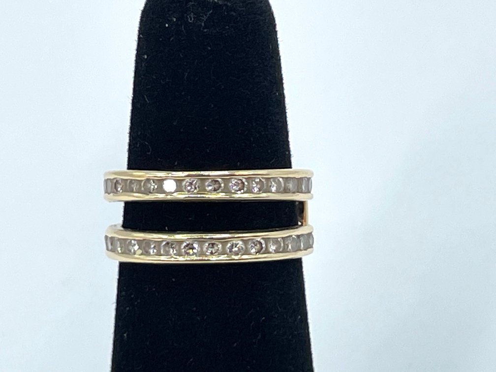 14K Yellow Gold Diamond Ring Guard, Double Row Channel Set, 4.39g, Size 5.5