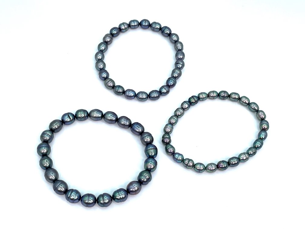 Black Freshwater Pearl Bracelets, 8–9mm Baroque, High Luster, 3-Piece Set