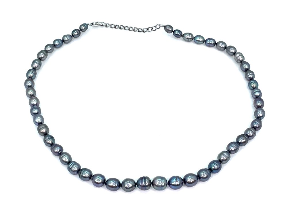 Honora Black Freshwater Pearl Necklace 18" Adjustable Silver Chain, Baroque 7-8mm