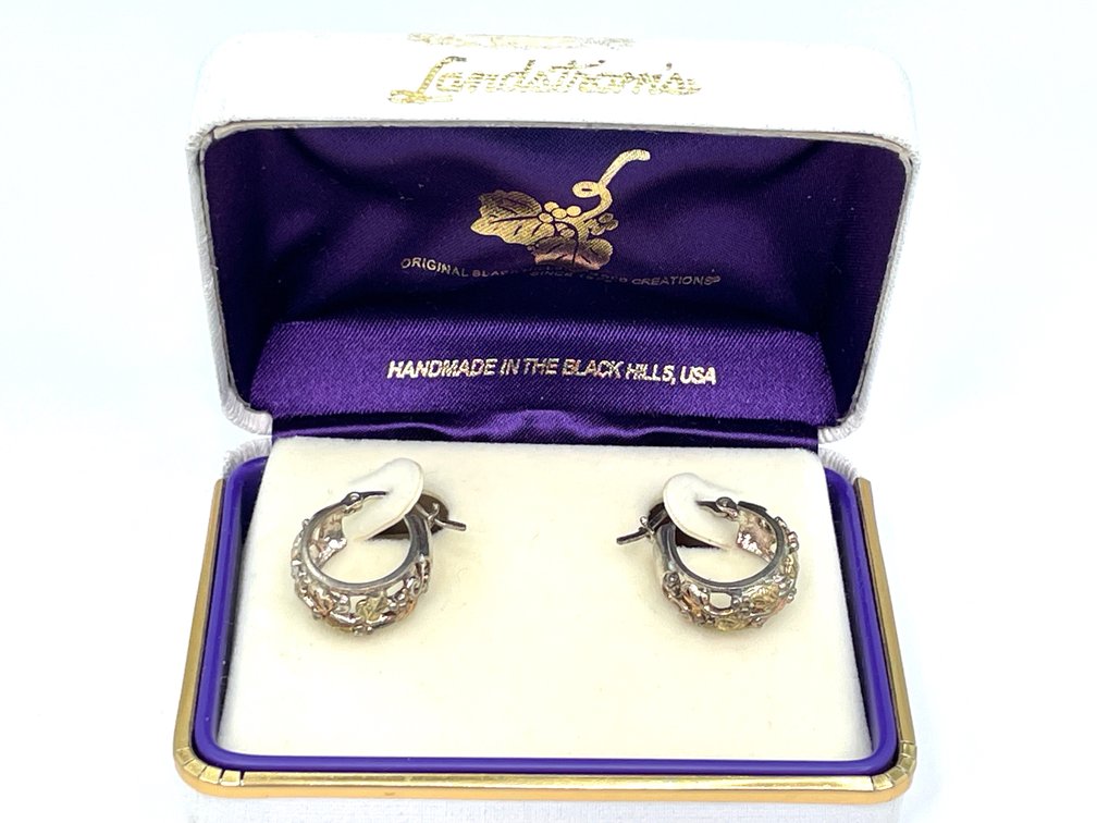 Black Hills Sterling Silver .925 & 12K Tri-Color Hoop Earrings, Approximately 4.2 Grams