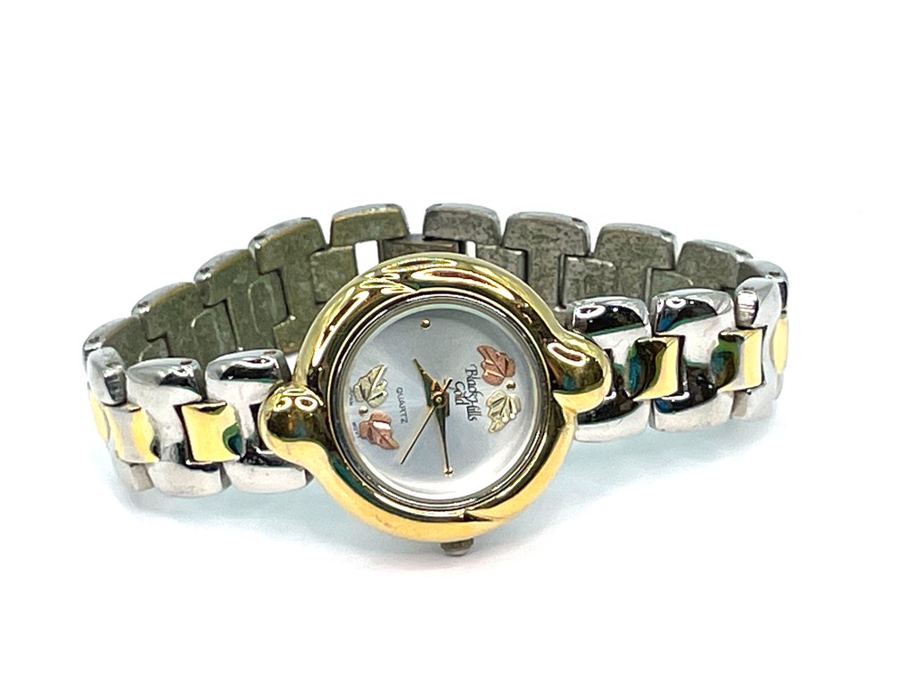 Black Hills Gold Ladies Quartz Watch, 12K Gold Leaf, Two-Tone Band, Stainless Steel Back