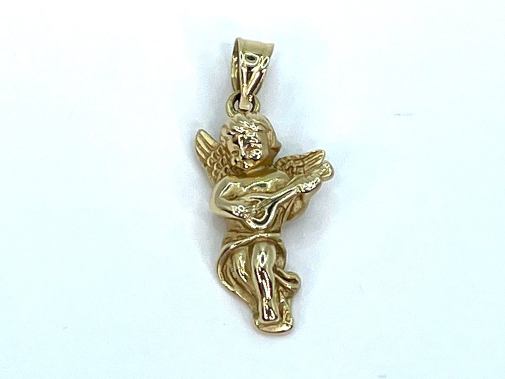14K Yellow Gold Cherub Angel Pendant, 2.8 Grams, Polished Finish, Stamped 14K