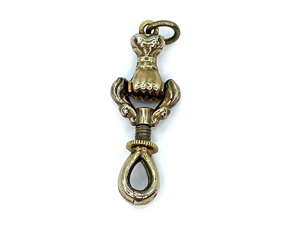 Antique Georgian 14K Gold-Filled Hand Pendant, Scroll Motif Charm