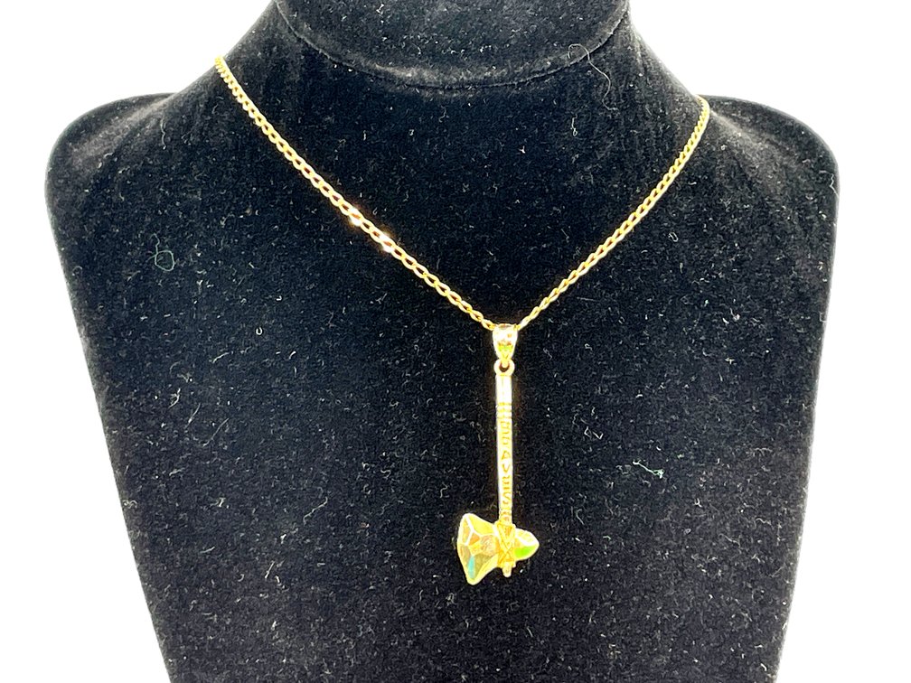 14K Gold Braves Tomahawk Pendant, 30" Italian Figaro Chain Necklace, 7.2 Gram Total Weight