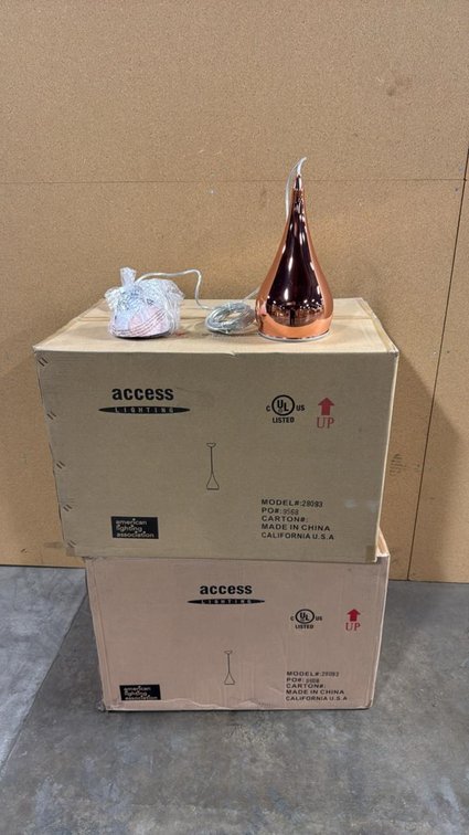 Two Cases Access Lighting 28093 Copper Pendant Light Fixtures, Qty 6, Ceiling Mount, cULus Listed