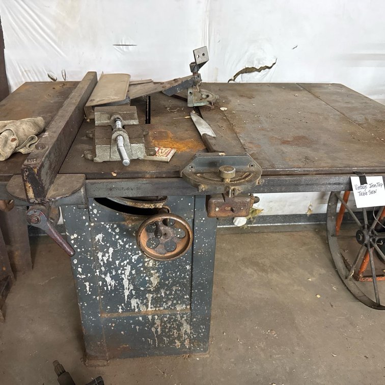Vintage Cast Iron Table Saw, 10" Blade, Approx. 1 HP, Large Iron Top, Classic Shop Tool
