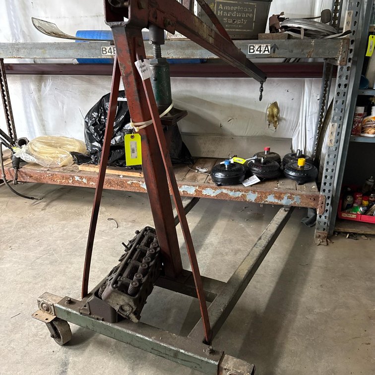 Hydraulic Engine Hoist, 1 Ton Capacity, Steel Frame, 4 Caster Wheels, Red/Green