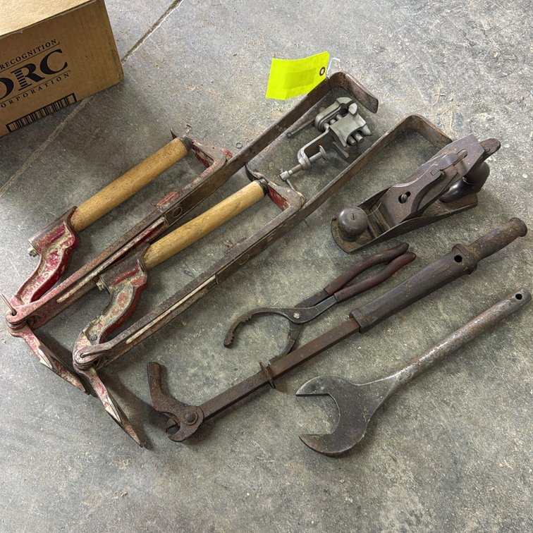 Vintage Brick Carriers/Tongs, Wood Plane and Tools