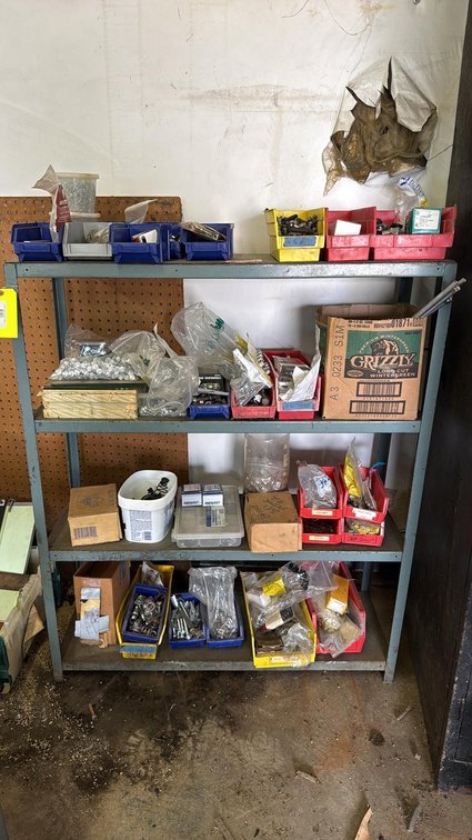 Assorted Bolts, Nuts, Screws, Snap Rings, Washers, Midwest, 4-Shelf Metal Storage Unit Included