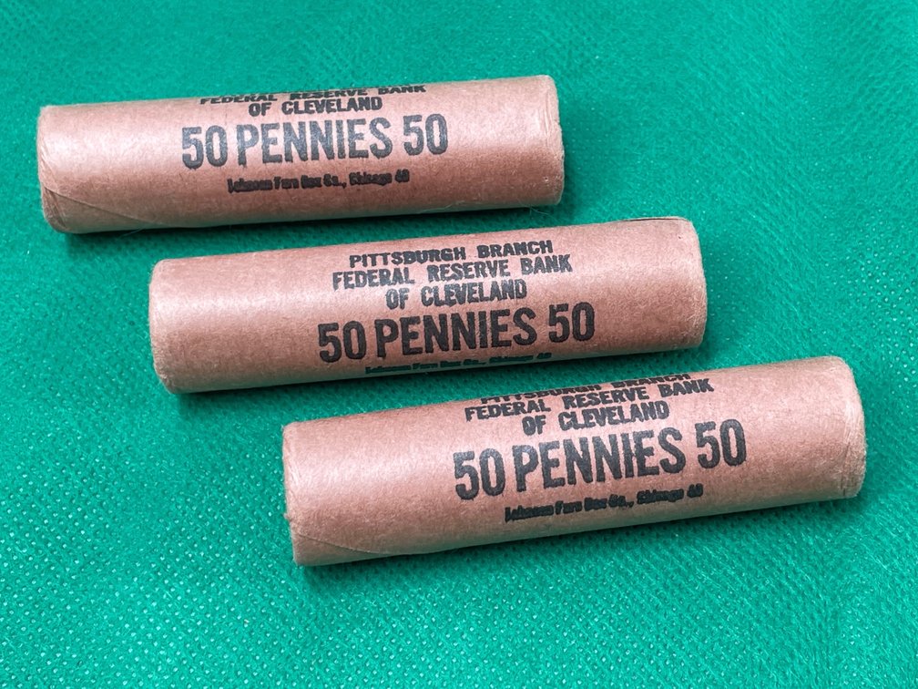 (3) 1960 BU Bank Wrapped Rolls Lincoln Memorial Cents