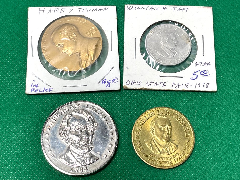 4 Presidential Commemorative Tokens Taft Truman FDR Lincoln