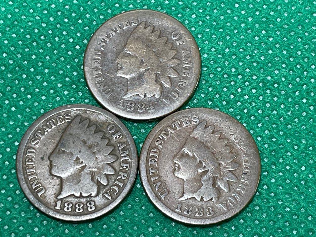 1883, 1884 & 1888 Indian Head Cents