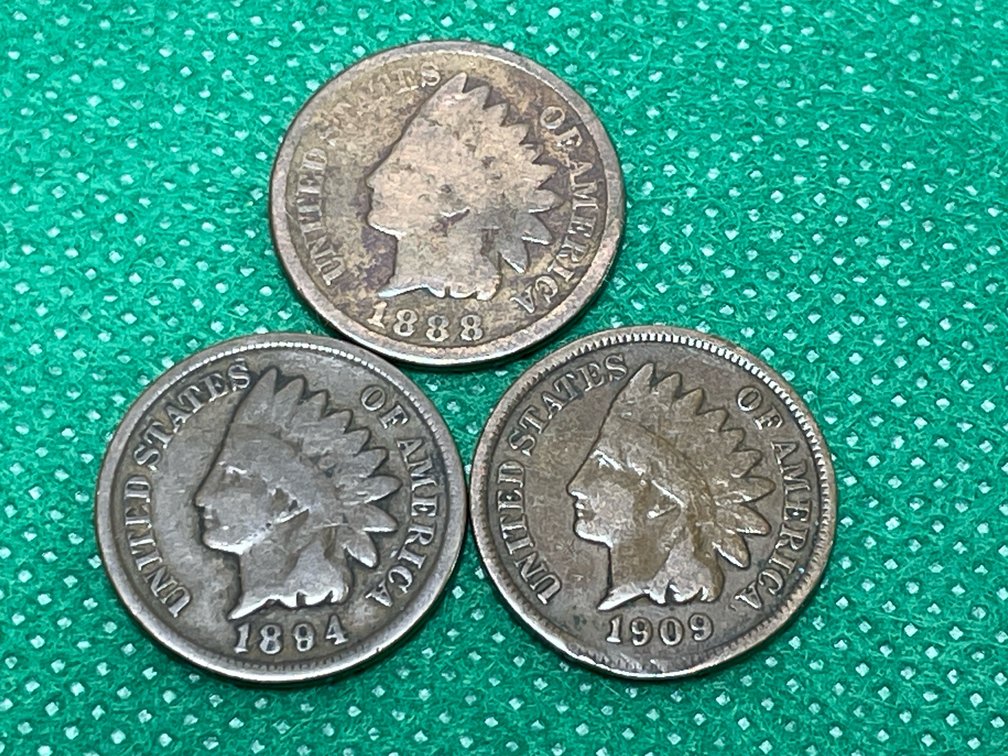 1888, 1894, 1909 Indian Head Cents