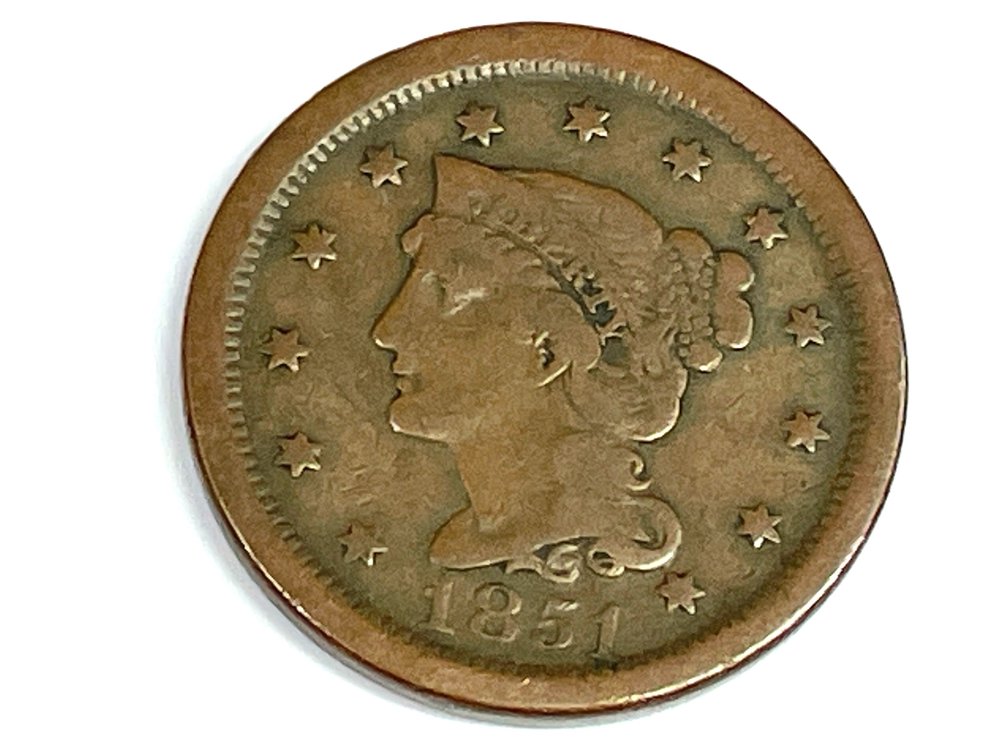 1851 Braided Hair Large Cent - VG-F