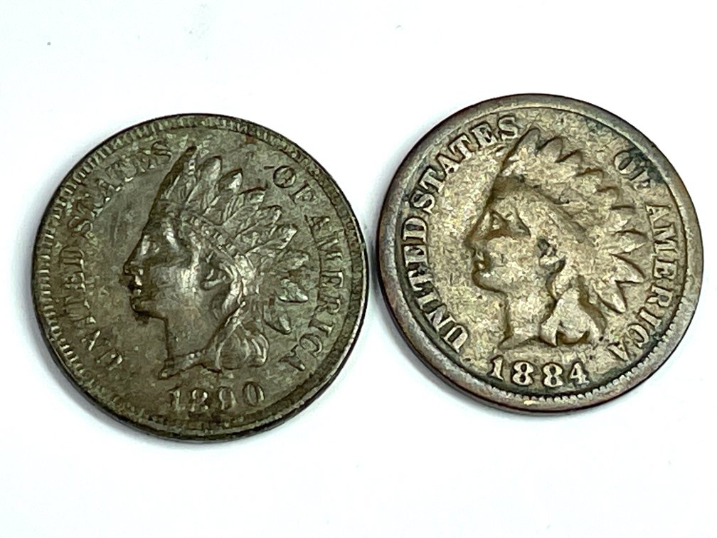1884 (G) & 1890 (XF) Indian Head Cents