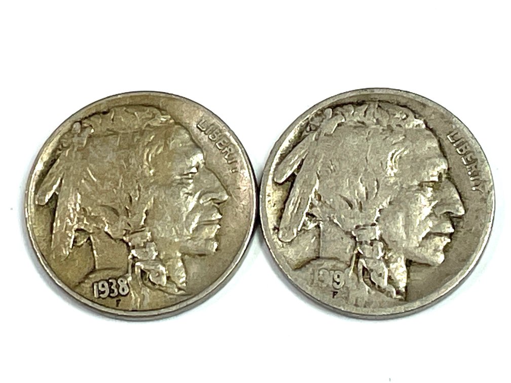 1919 (F) & 1938-D (VF) Buffalo Nickels