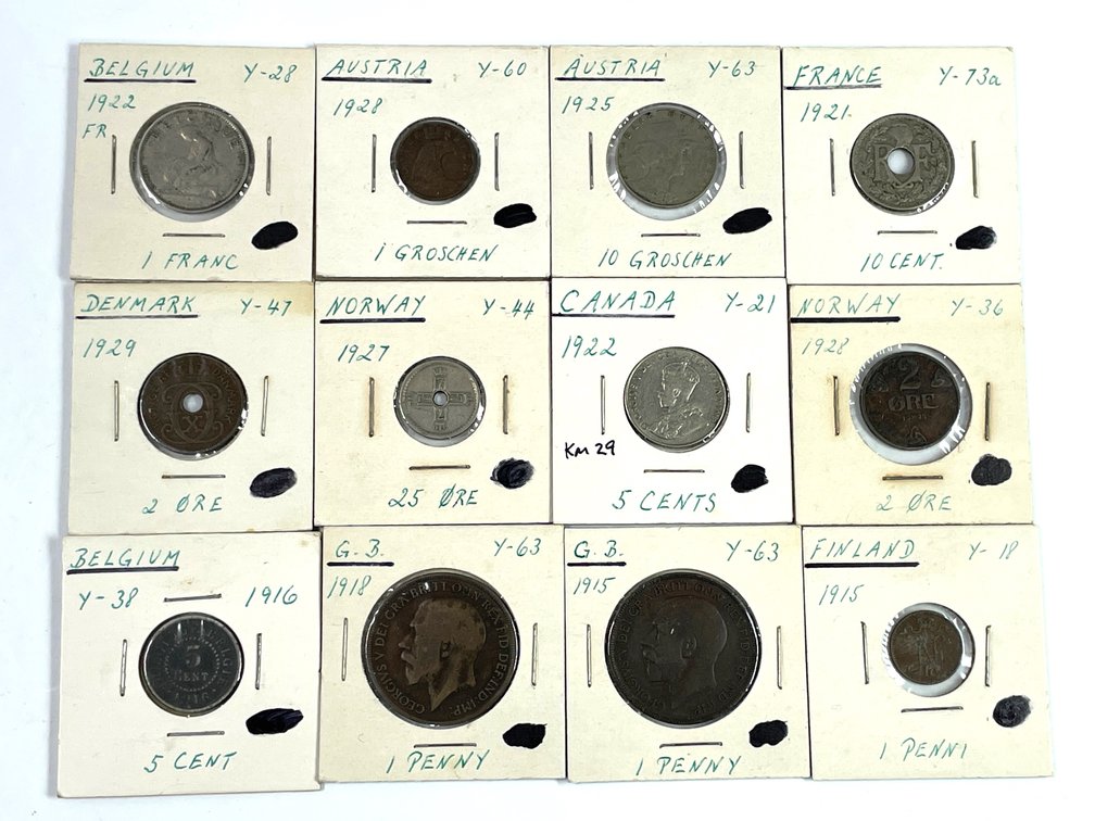 12 Assorted Vintage World Coins (1915-1929)