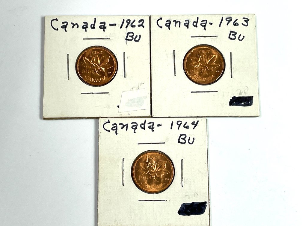 1962, 1963, 1964 BU Canada 1 Cent Coins