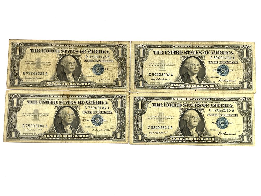 Four 1957 $1 Silver Certificates