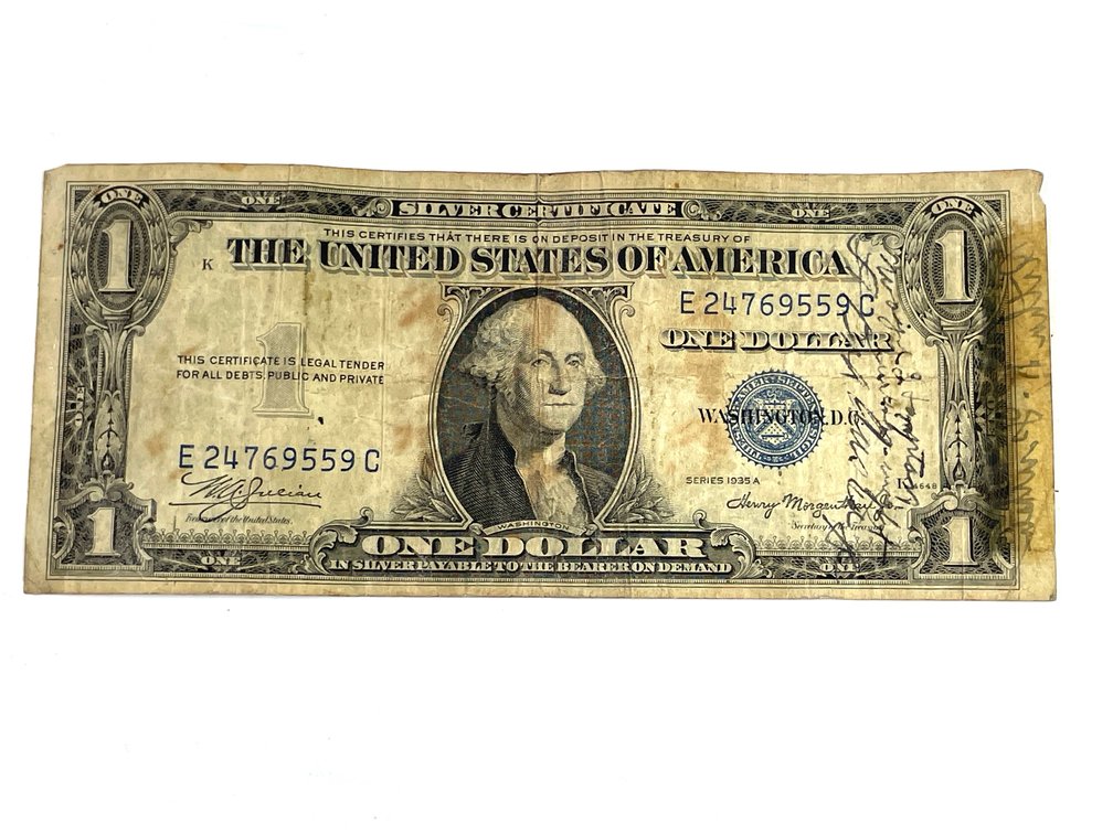 1935 A $1 Silver Certificate Short Snorter Dated 29 Oct 1943