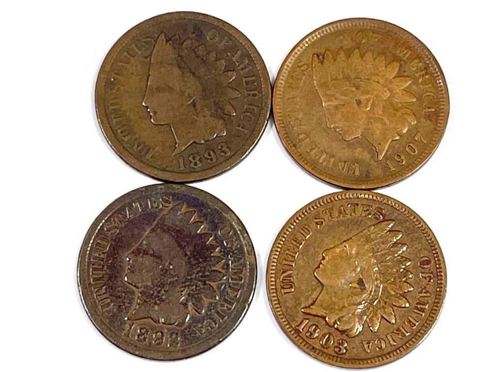 1893, 1898, 1903, 1907 Indian Head Cents