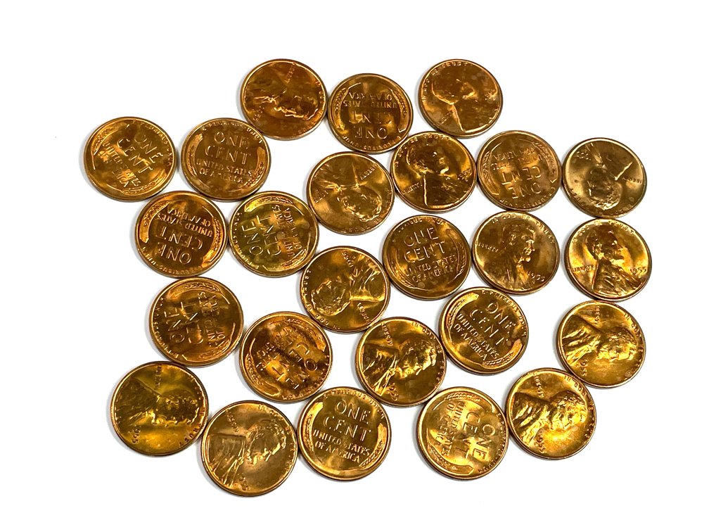 25 BU 1955-S Lincoln cents from BU roll