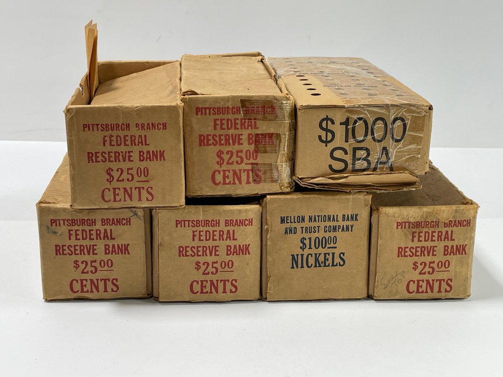 7 EMPTY Vintage Bank Coin Storage Boxes
