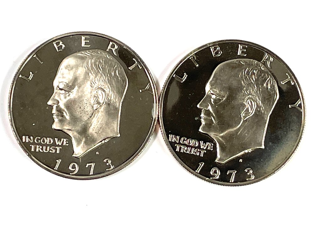 Two 1973-S Deep Cameo Proof Eisenhower Dollars
