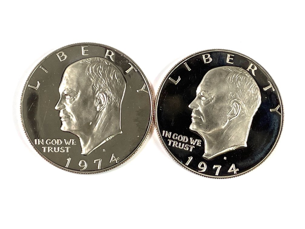 Two 1974-S Deep Cameo Proof Eisenhower Dollars
