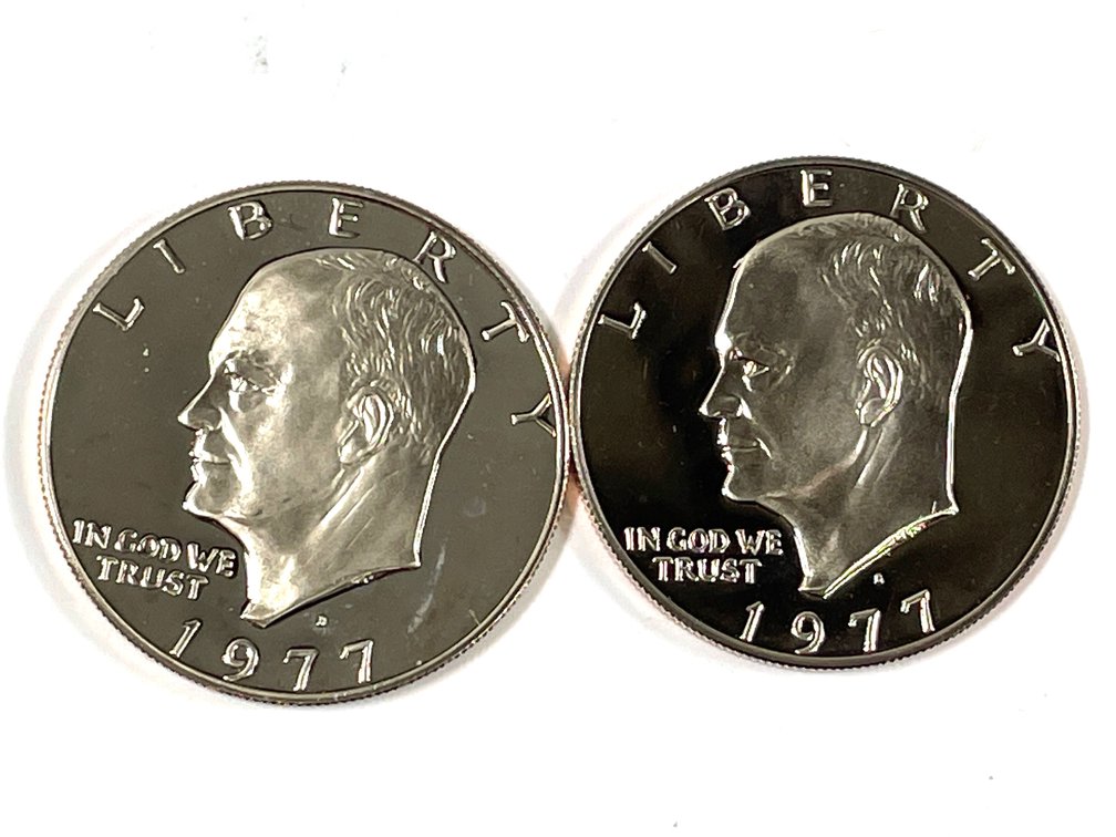 Two 1977-S Deep Cameo Proof Eisenhower Dollars