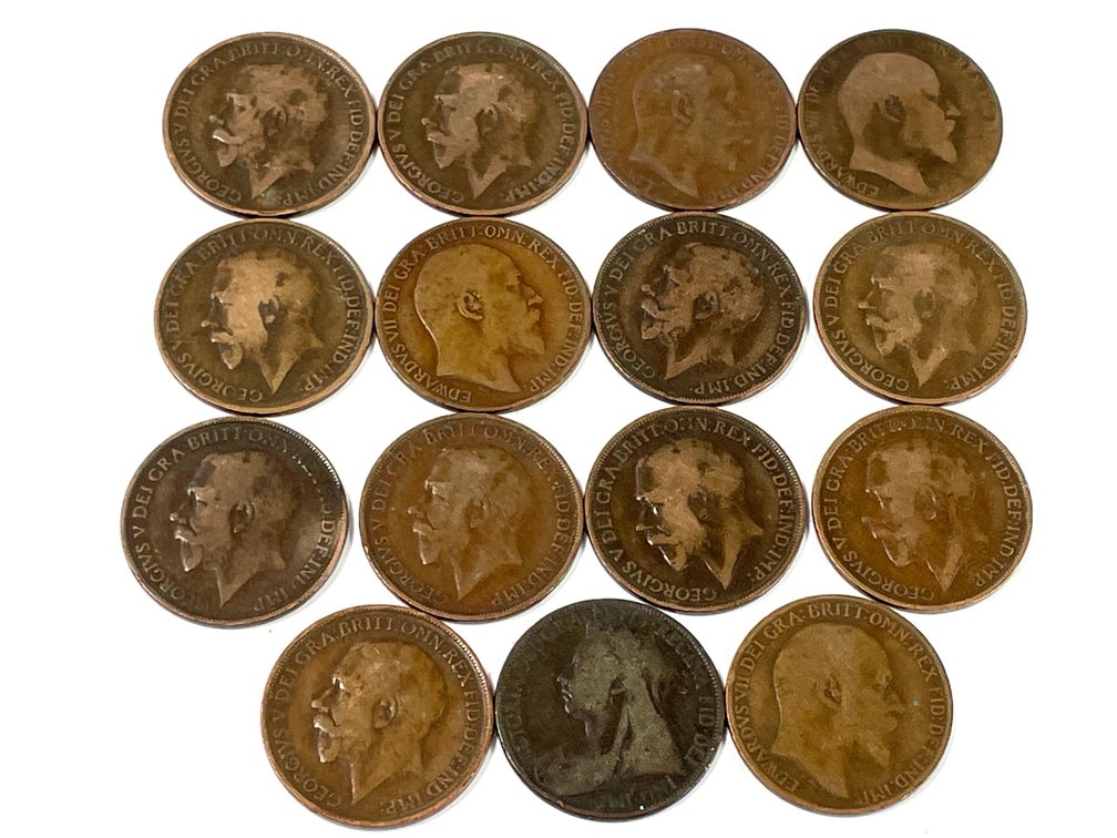 Victoria - George V British Bronze One Penny 15-Coin Lot